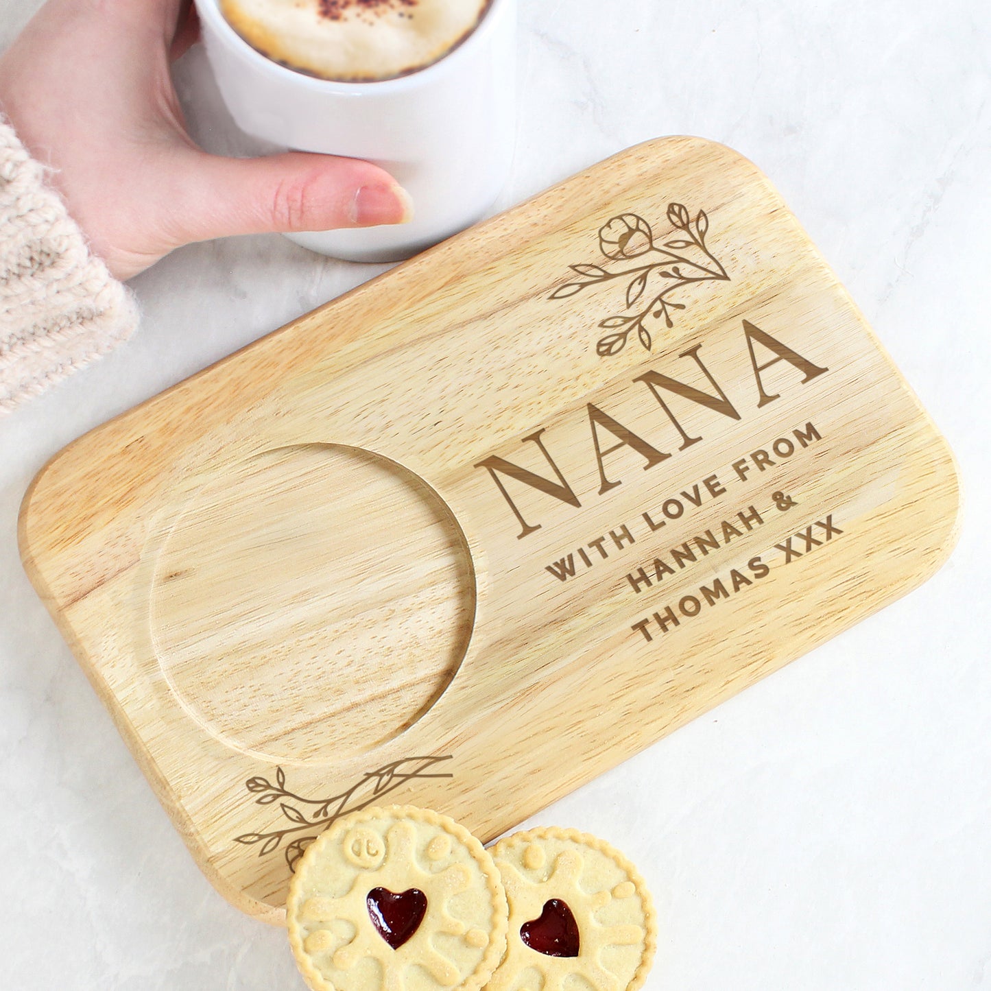 Personalised Floral Wooden Coaster Tray - MK&JD Gifts