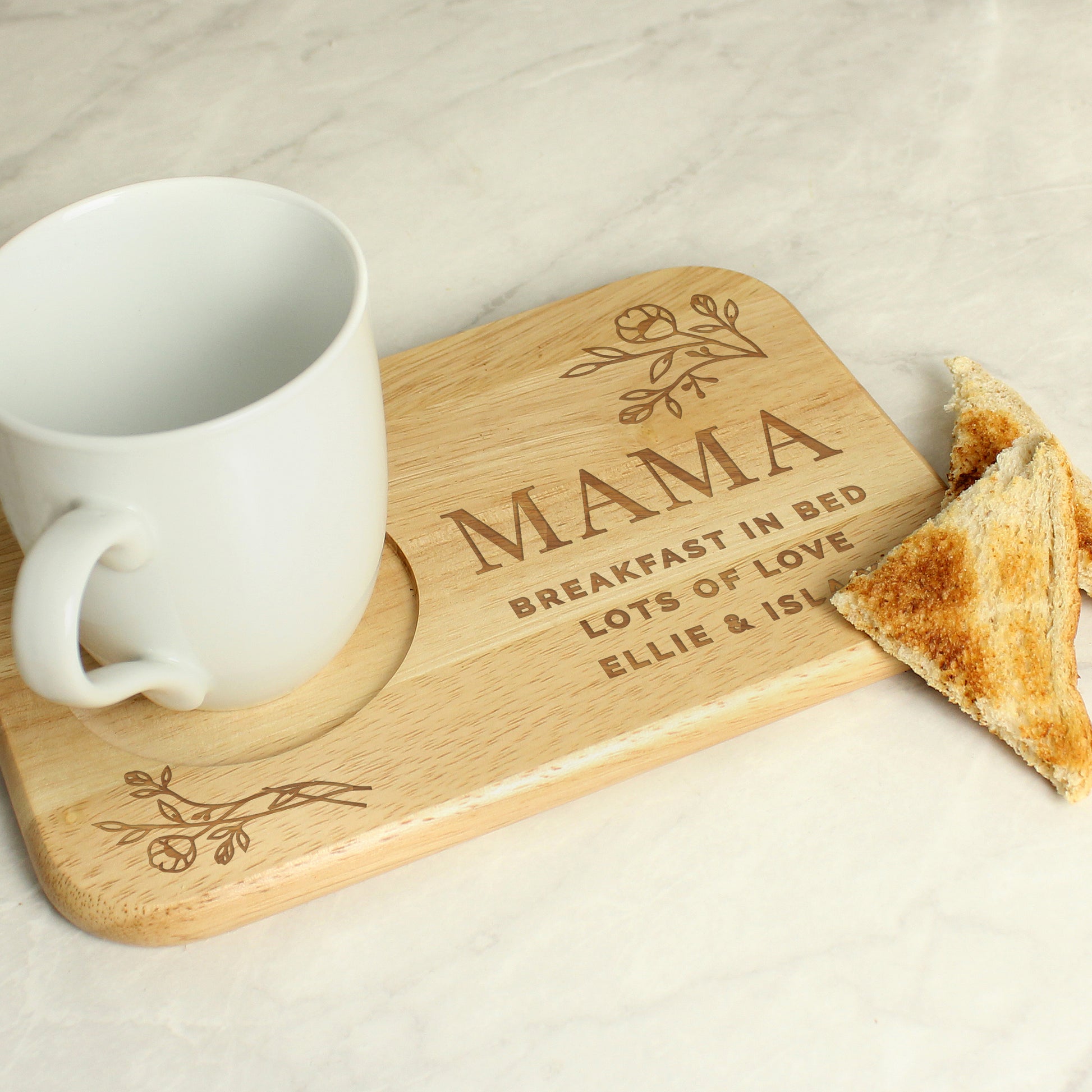 Personalised Floral Wooden Coaster Tray - MK&JD Gifts