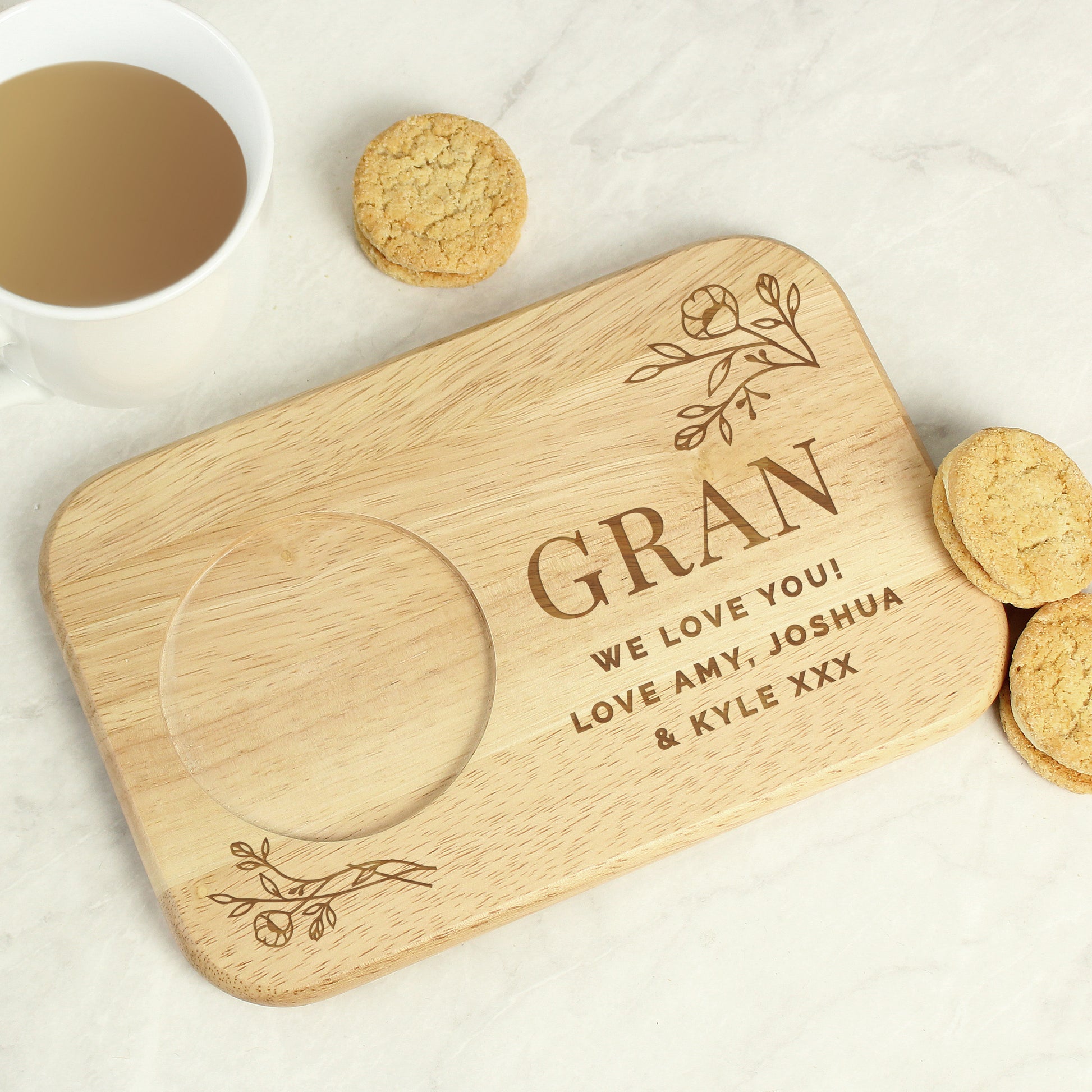 Personalised Floral Wooden Coaster Tray - MK&JD Gifts