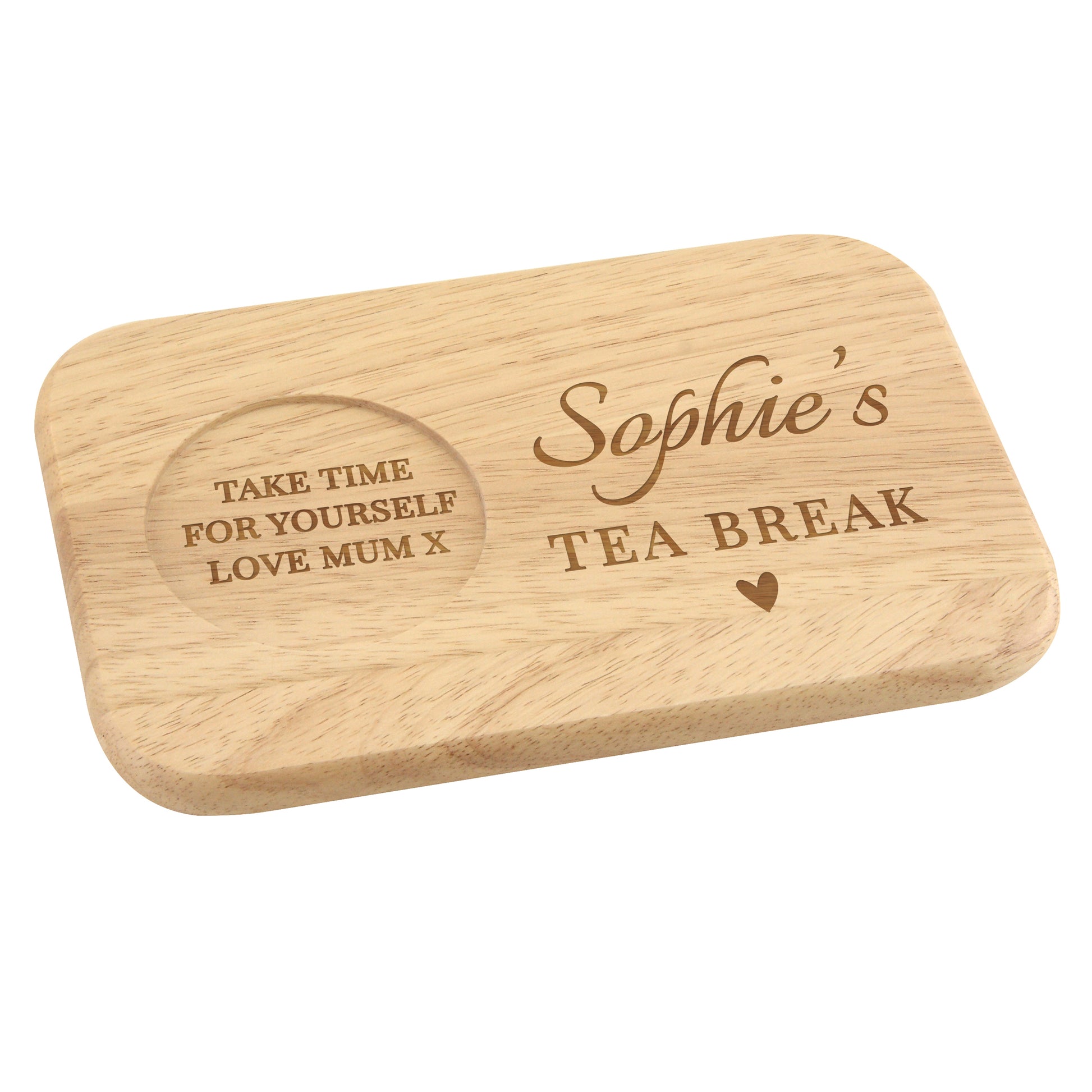 Personalised Heart Design Wooden Coaster Tray - MK&JD Gifts