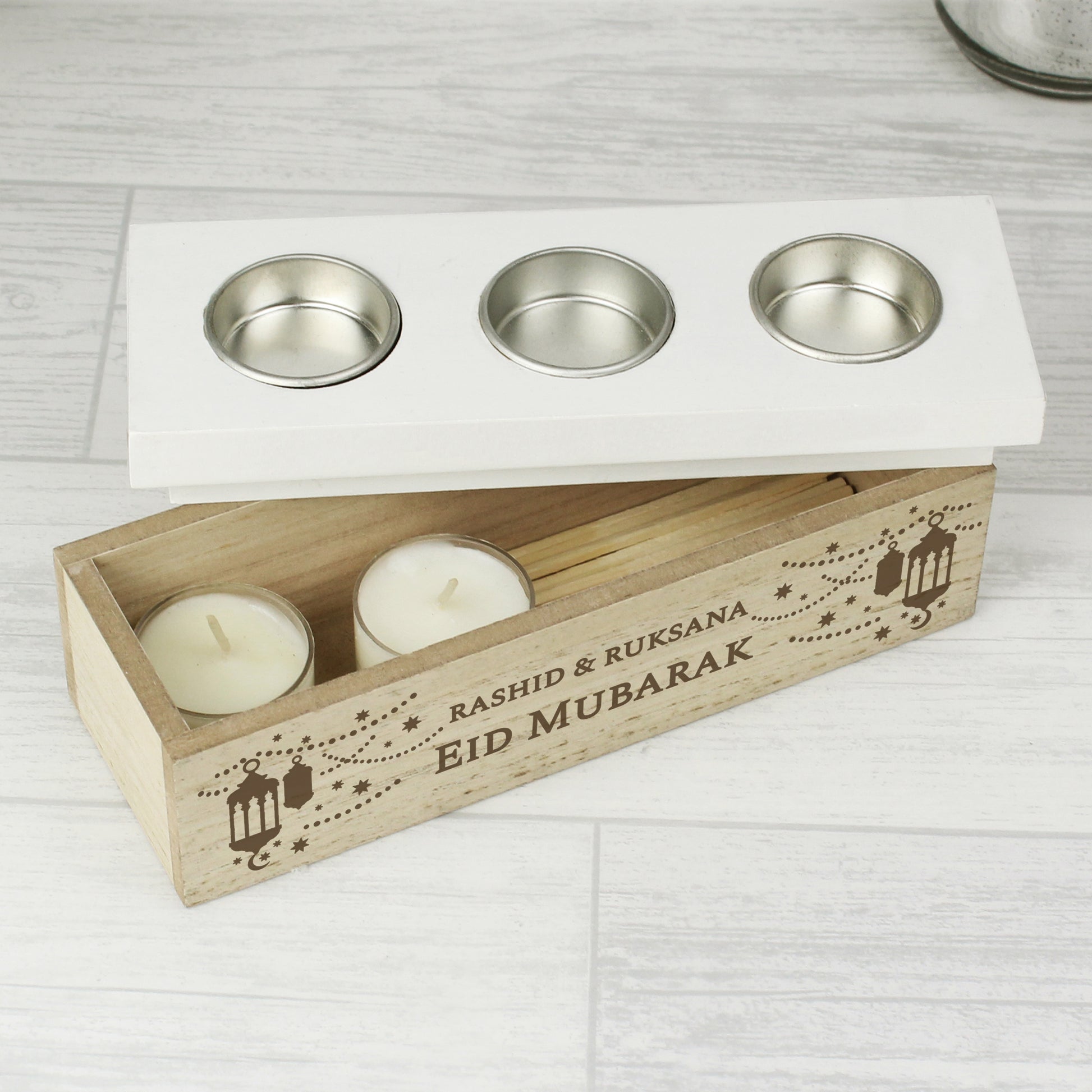 Personalised Eid and Ramadan Triple Tea Light Box - MK&JD Gifts