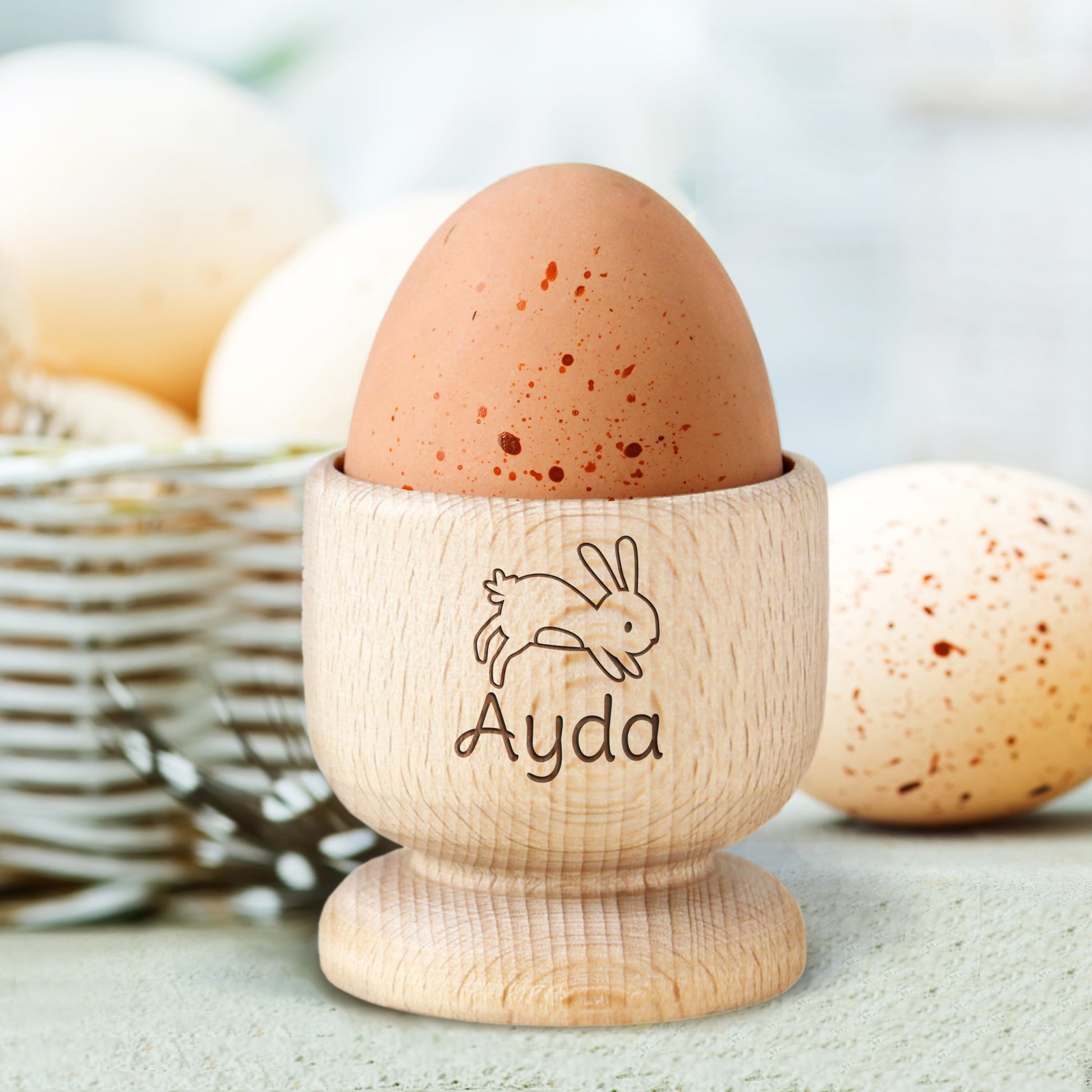 Personalised Bunny Wooden Egg Cup - MK&JD Gifts
