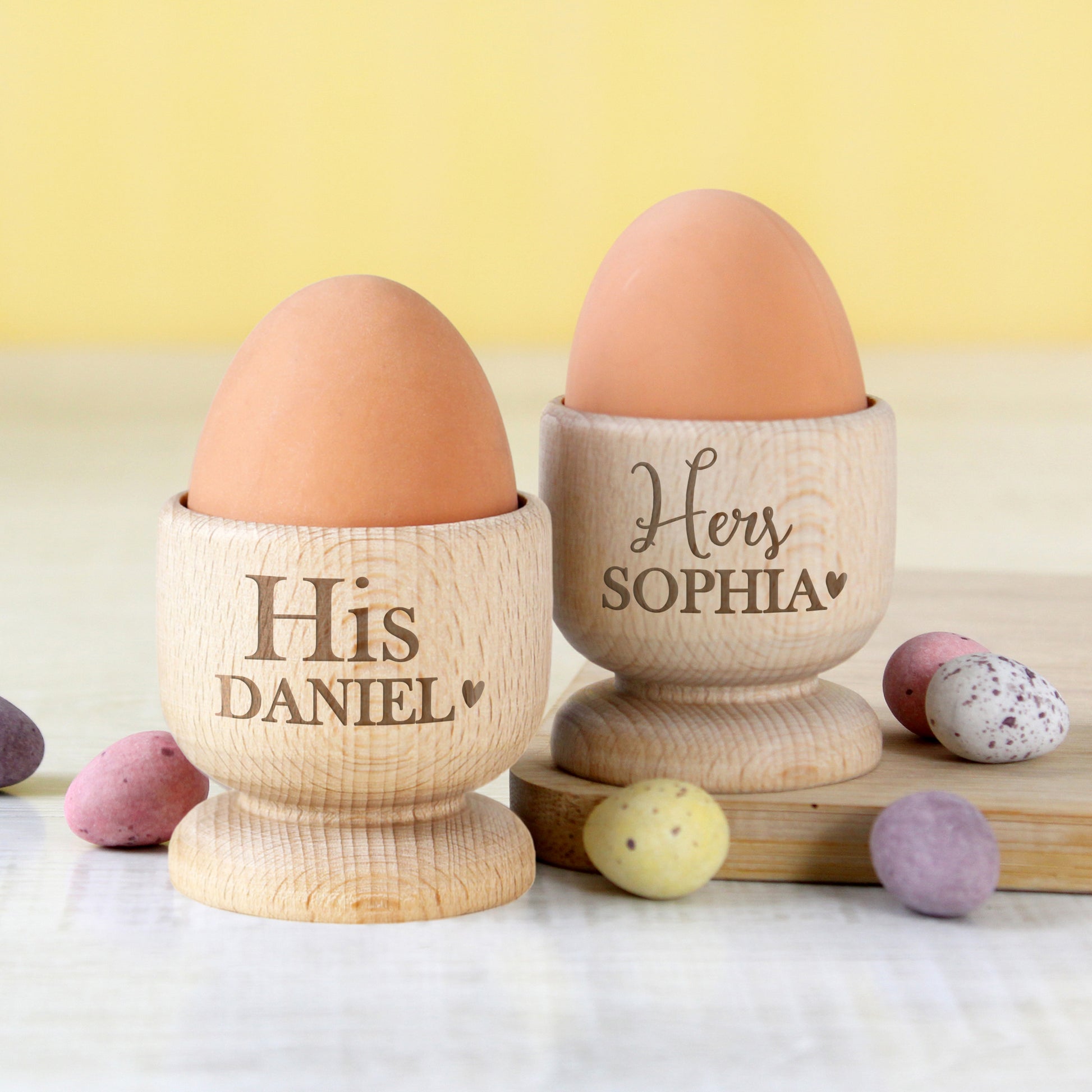 Personalised Couples Wooden Egg Cup Set - MK&JD Gifts
