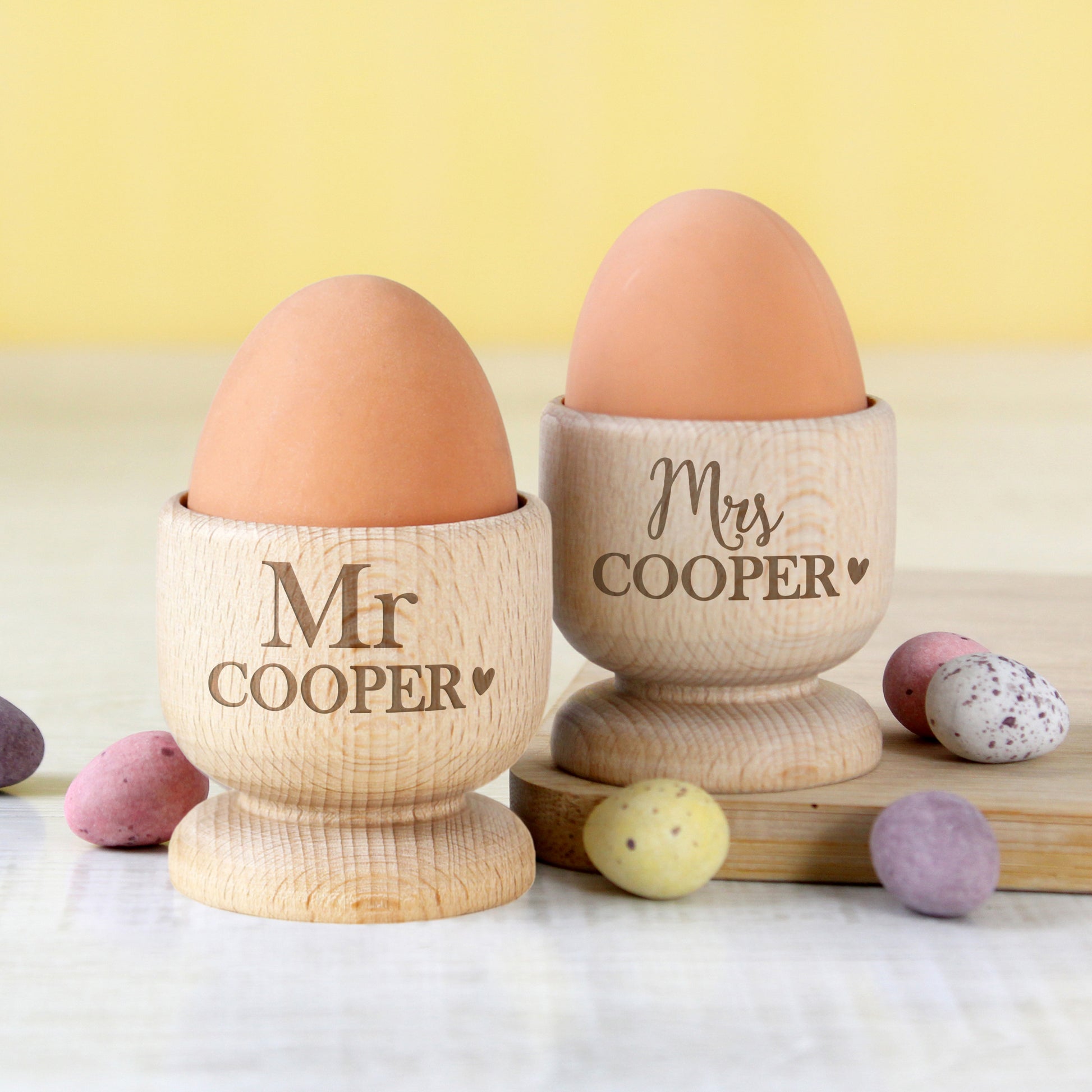 Personalised Couples Wooden Egg Cup Set - MK&JD Gifts