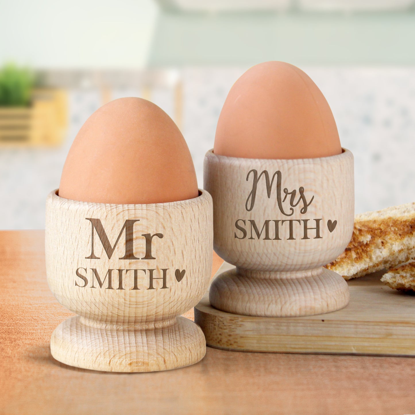 Personalised Couples Wooden Egg Cup Set - MK&JD Gifts
