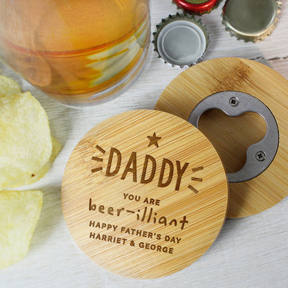 Personalised Star Bamboo Bottle Opener Coaster - MK&JD Gifts