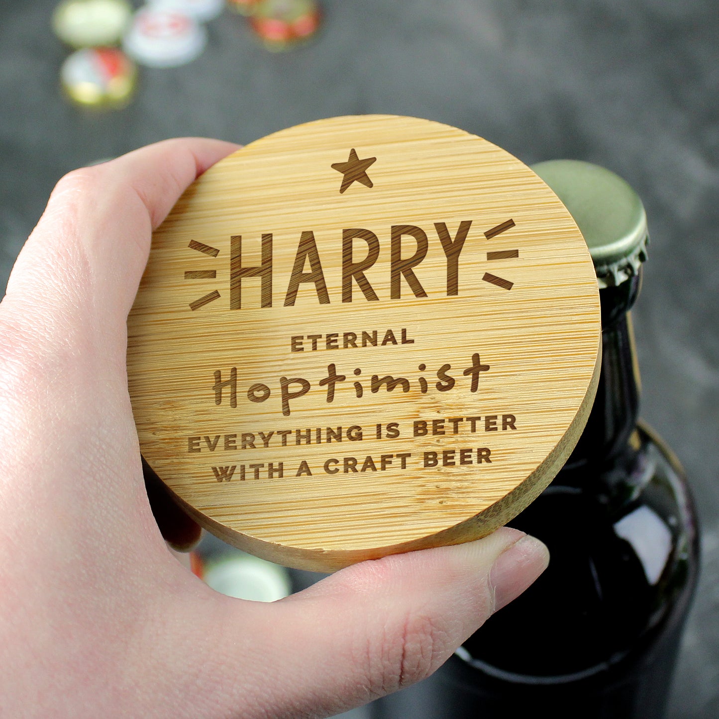 Personalised Star Bamboo Bottle Opener Coaster - MK&JD Gifts