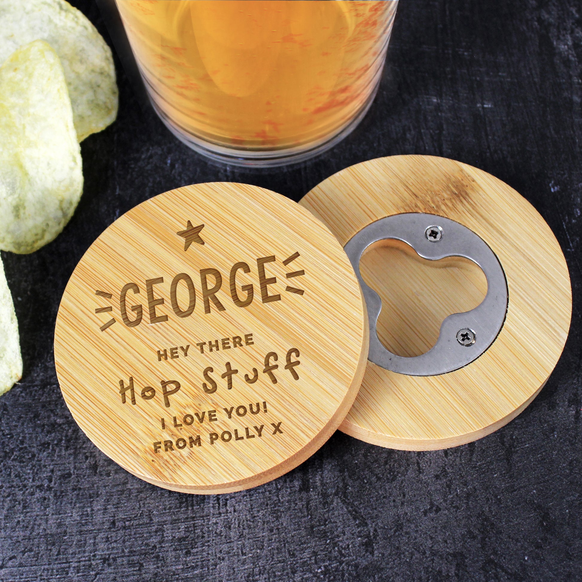 Personalised Star Bamboo Bottle Opener Coaster - MK&JD Gifts