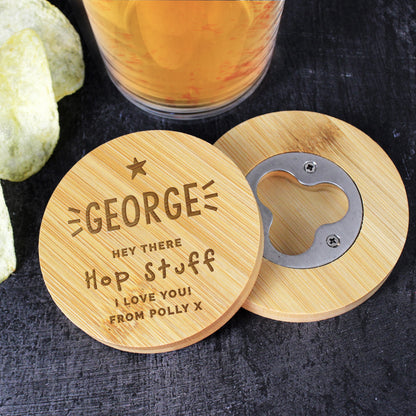 Personalised Star Bamboo Bottle Opener Coaster - MK&JD Gifts
