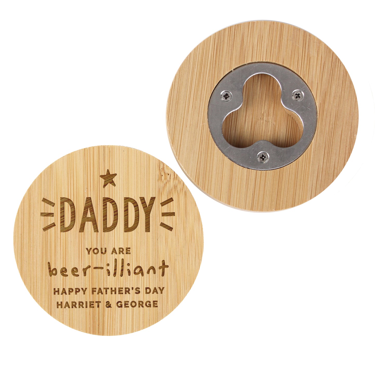 Personalised Star Bamboo Bottle Opener Coaster - MK&JD Gifts