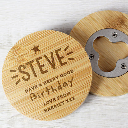 Personalised Star Bamboo Bottle Opener Coaster - MK&JD Gifts