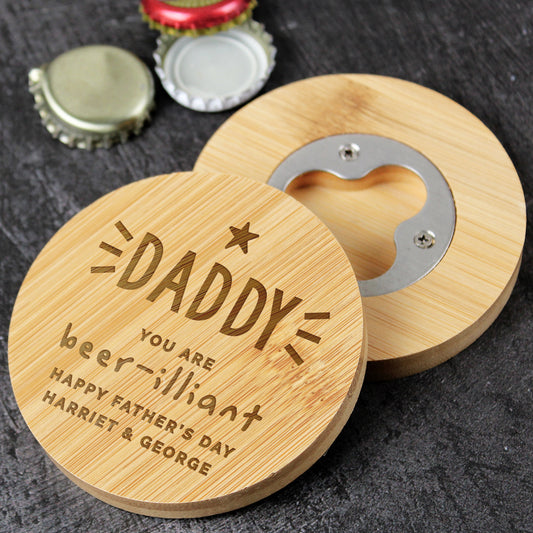 Personalised Star Bamboo Bottle Opener Coaster - MK&JD Gifts