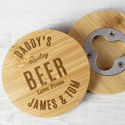 Personalised Free Text Bamboo Bottle Opener Coaster - MK&JD Gifts