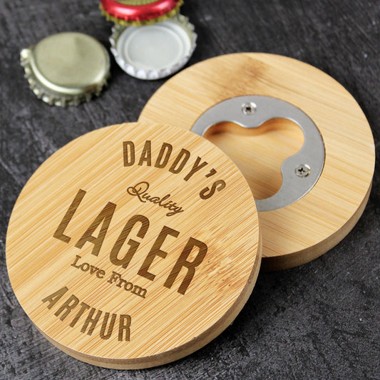 Personalised Free Text Bamboo Bottle Opener Coaster - MK&JD Gifts