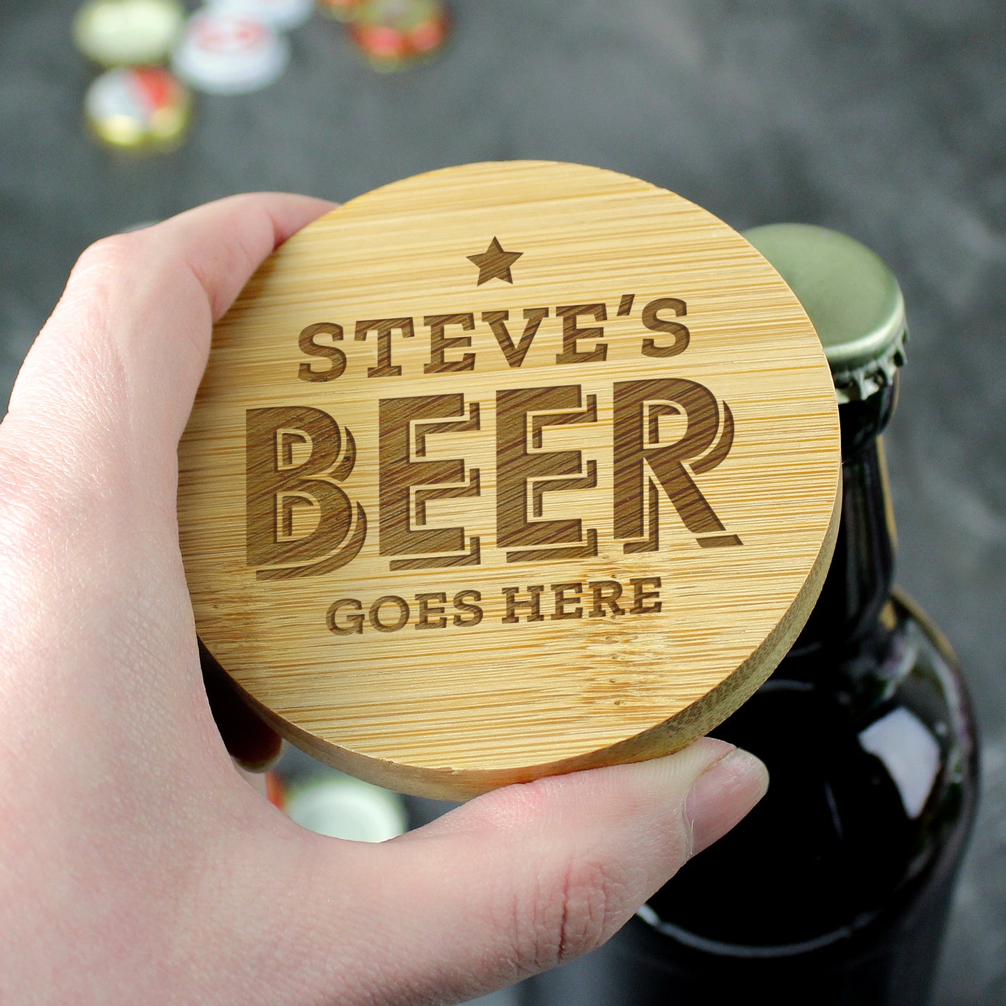 Personalised Beer Goes Here Bamboo Bottle Opener Coaster - MK&JD Gifts
