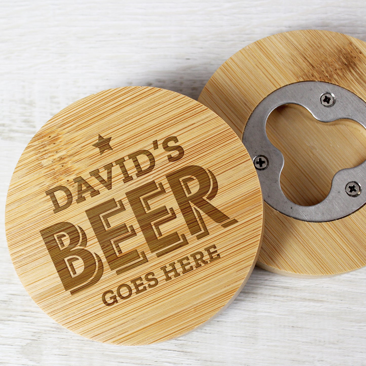 Personalised Beer Goes Here Bamboo Bottle Opener Coaster - MK&JD Gifts