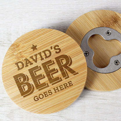 Personalised Beer Goes Here Bamboo Bottle Opener Coaster - MK&JD Gifts