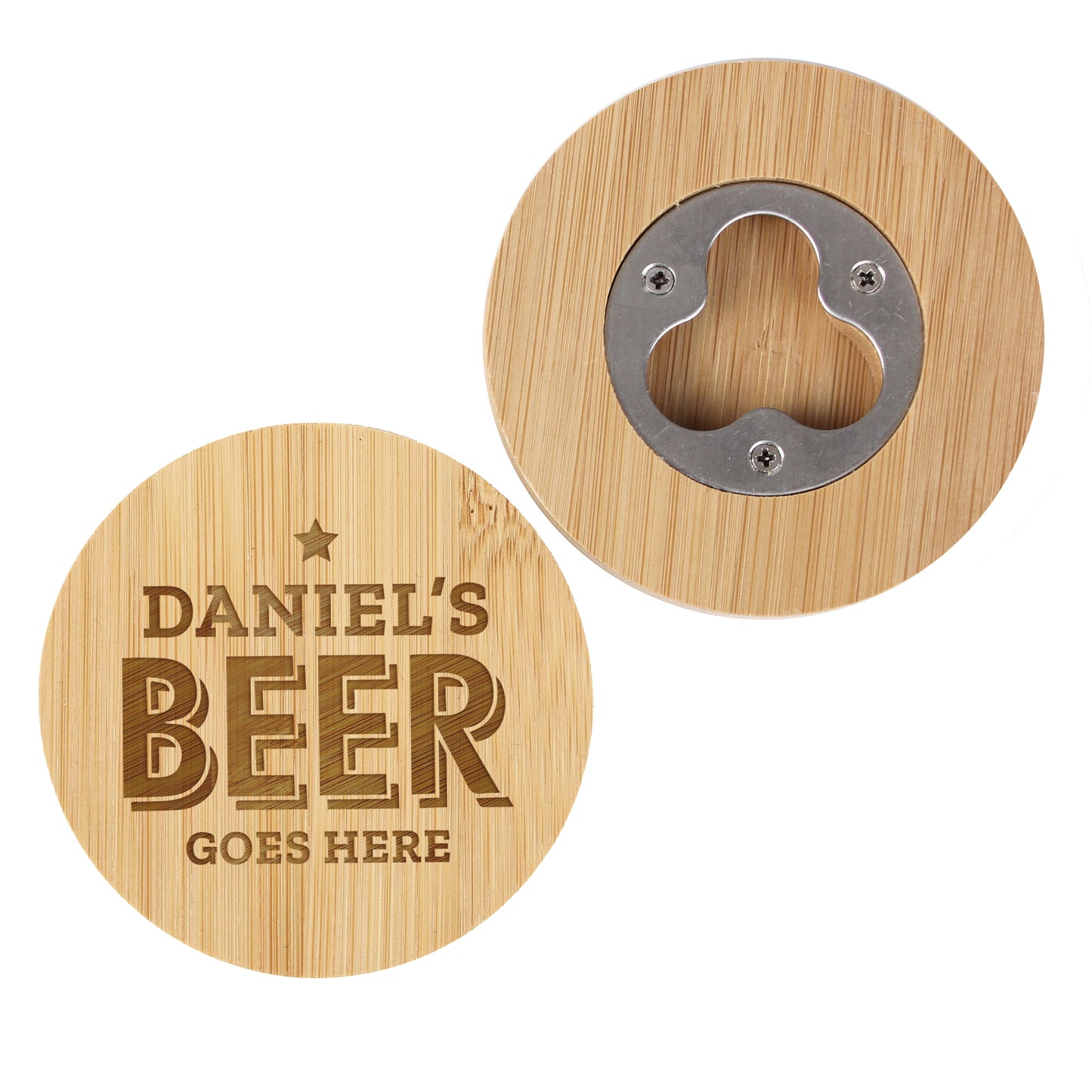 Personalised Beer Goes Here Bamboo Bottle Opener Coaster - MK&JD Gifts