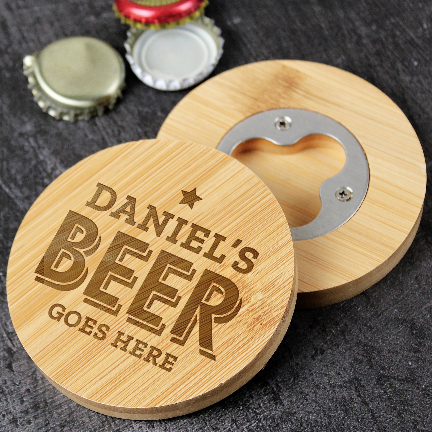 Personalised Beer Goes Here Bamboo Bottle Opener Coaster - MK&JD Gifts