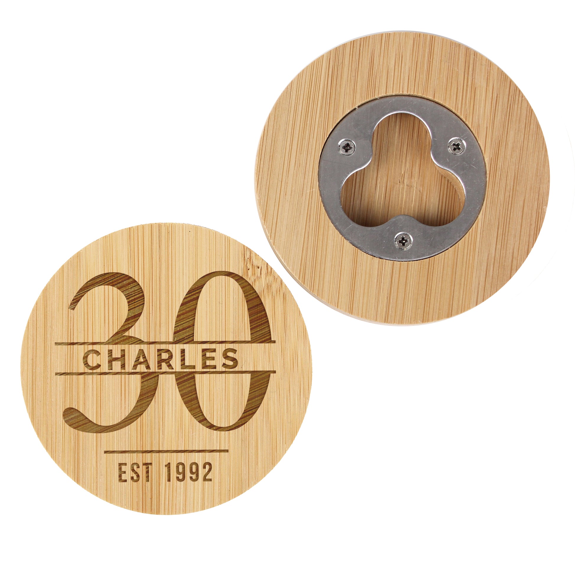 Personalised Big Age Bamboo Bottle Opener Coaster - MK&JD Gifts