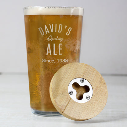 Personalised Free Text Bamboo Bottle Opener Coaster and Pint Glass - MK&JD Gifts