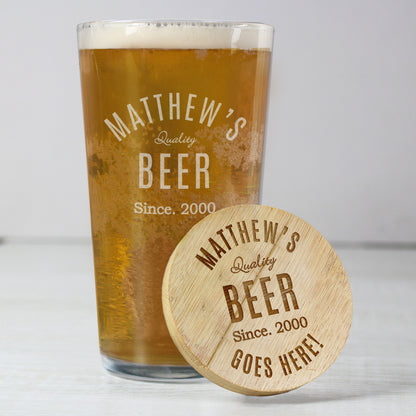 Personalised Free Text Bamboo Bottle Opener Coaster and Pint Glass - MK&JD Gifts