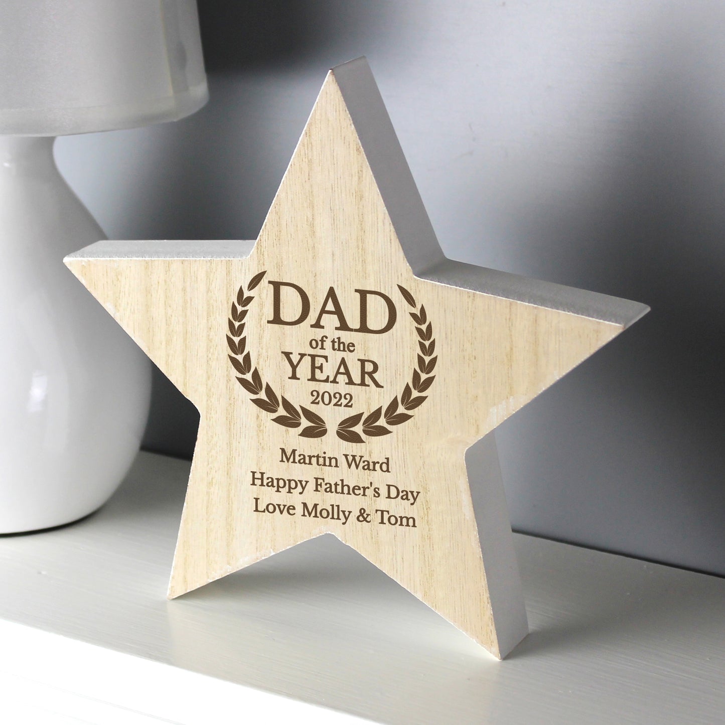 Personalised Dad of the Year Rustic Wooden Star Decoration - MK&JD Gifts