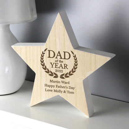 Personalised Dad of the Year Rustic Wooden Star Decoration - MK&JD Gifts