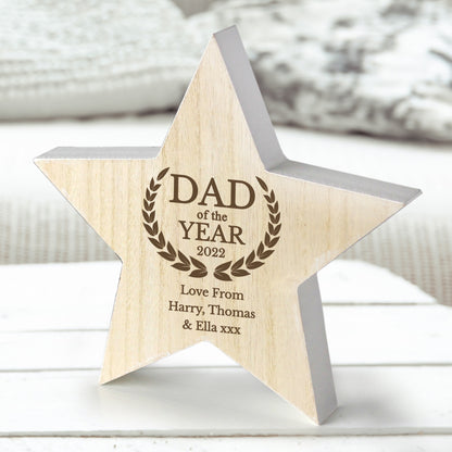 Personalised Dad of the Year Rustic Wooden Star Decoration - MK&JD Gifts