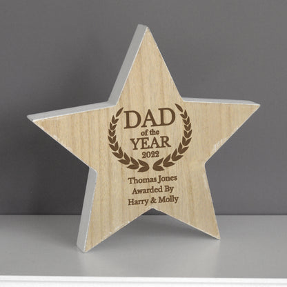 Personalised Dad of the Year Rustic Wooden Star Decoration - MK&JD Gifts