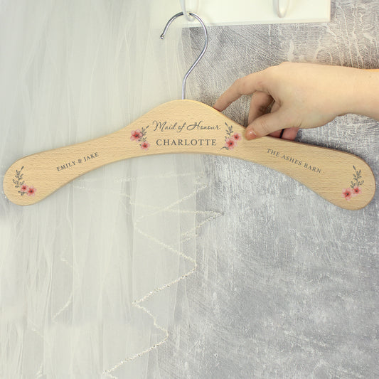 Personalised Pink Floral Wooden Hanger - MK&JD Gifts