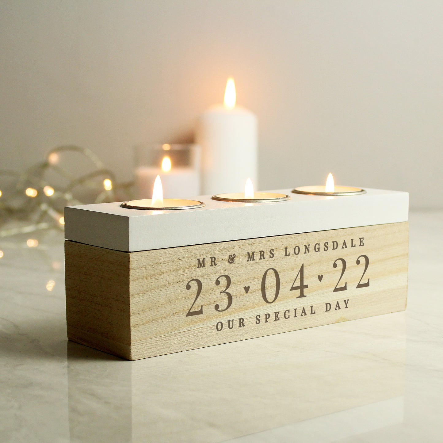 Personalised Special Date Triple Tea Light Box