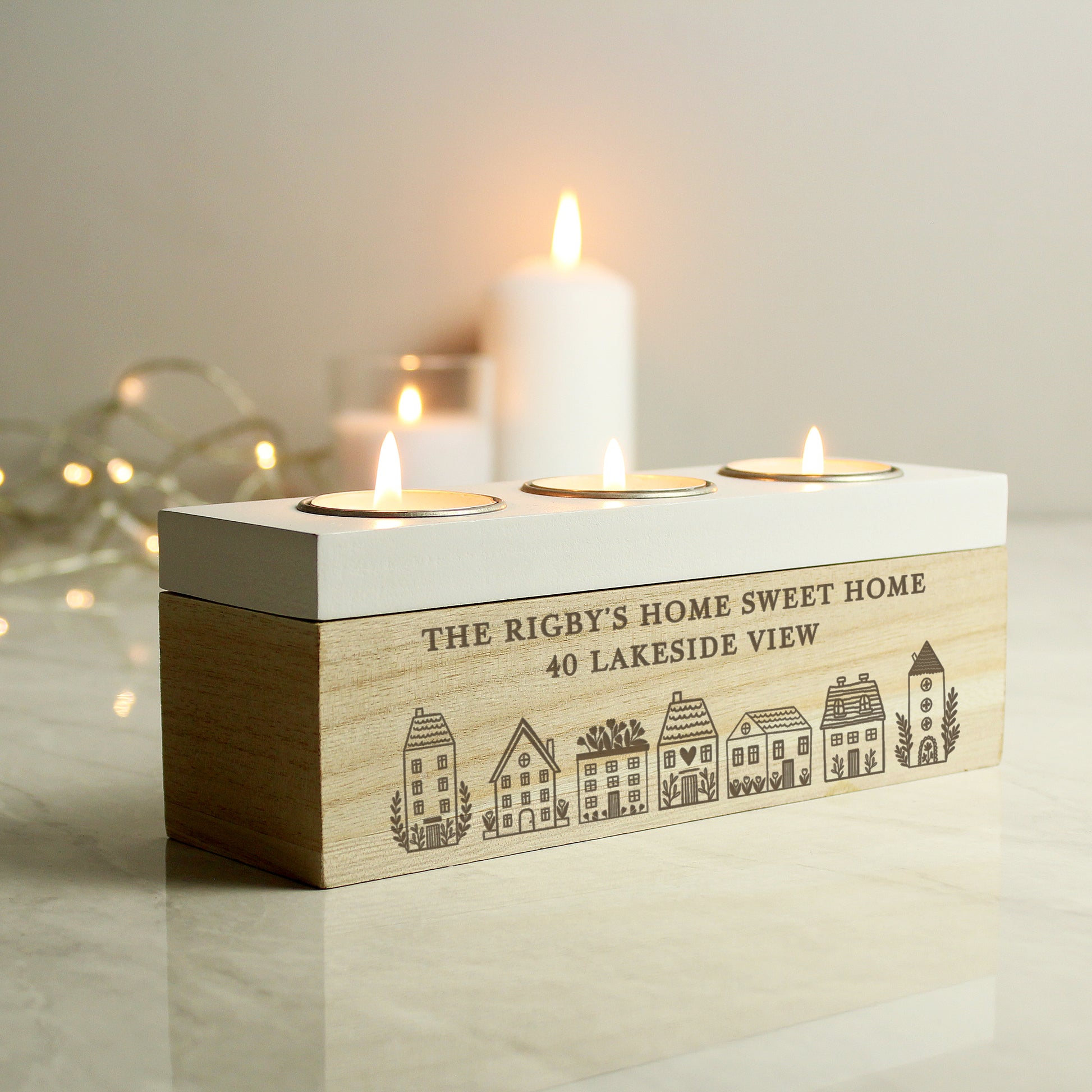 Personalised HOME Triple Tea Light Box - MK&JD Gifts