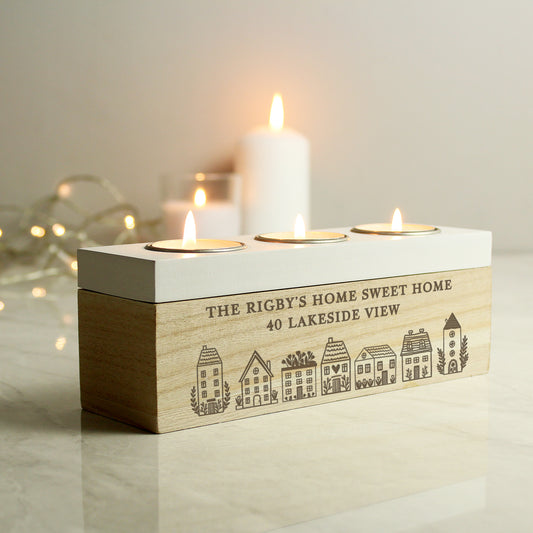 Personalised HOME Triple Tea Light Box - MK&JD Gifts
