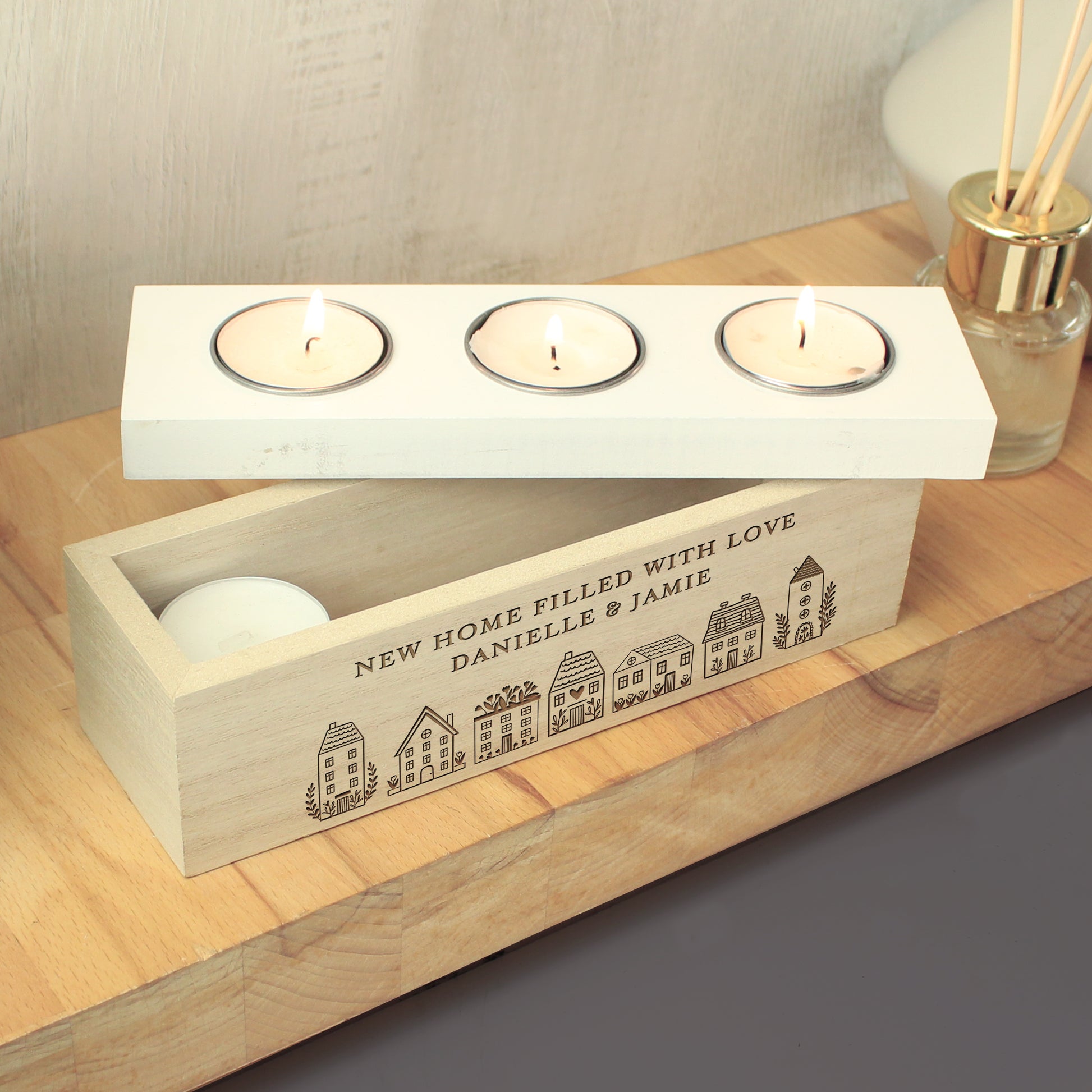 Personalised HOME Triple Tea Light Box - MK&JD Gifts