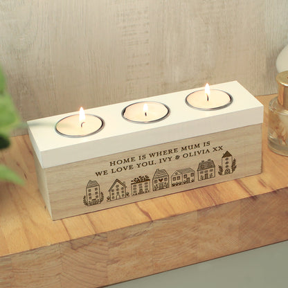 Personalised HOME Triple Tea Light Box - MK&JD Gifts