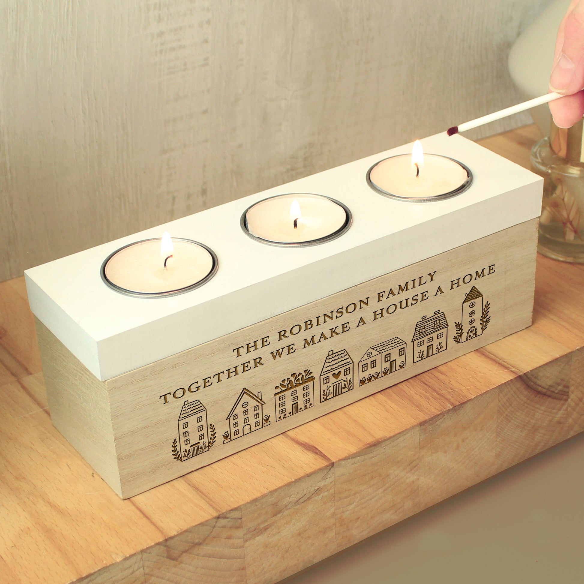 Personalised HOME Triple Tea Light Box - MK&JD Gifts