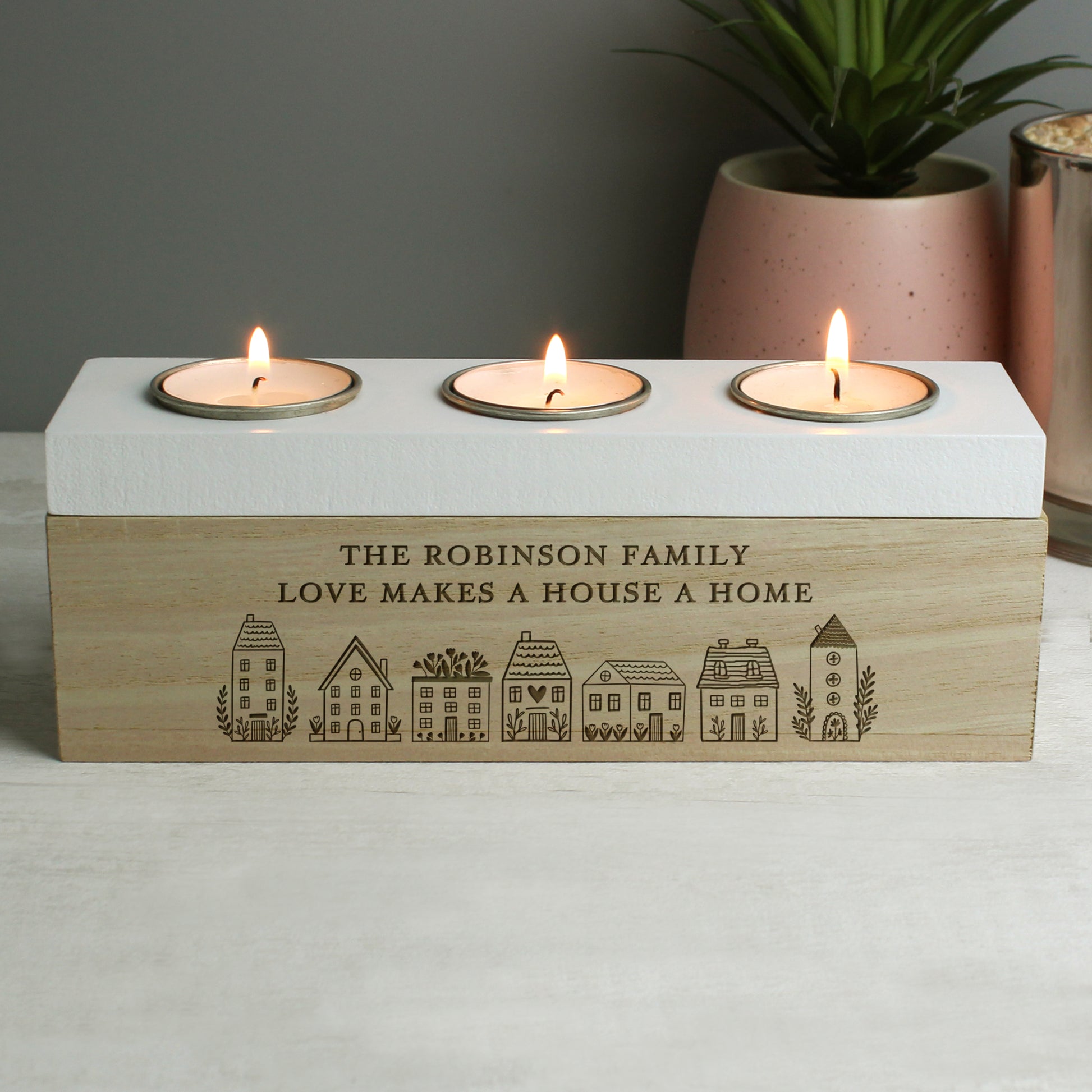 Personalised HOME Triple Tea Light Box - MK&JD Gifts