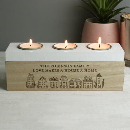 Personalised HOME Triple Tea Light Box - MK&JD Gifts
