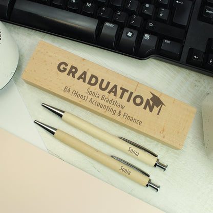 Personalised Graduation Wooden Pen and Pencil Set - MK&JD Gifts