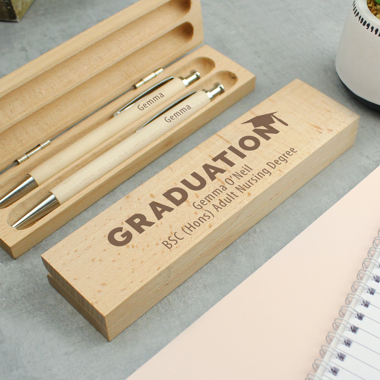 Personalised Graduation Wooden Pen and Pencil Set - MK&JD Gifts