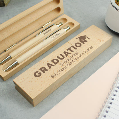Personalised Graduation Wooden Pen and Pencil Set - MK&JD Gifts