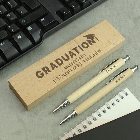 Personalised Graduation Wooden Pen and Pencil Set - MK&JD Gifts
