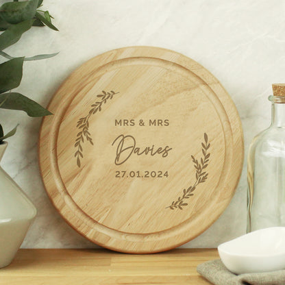 Personalised Laurel Round Wooden Chopping Board - MK&JD Gifts
