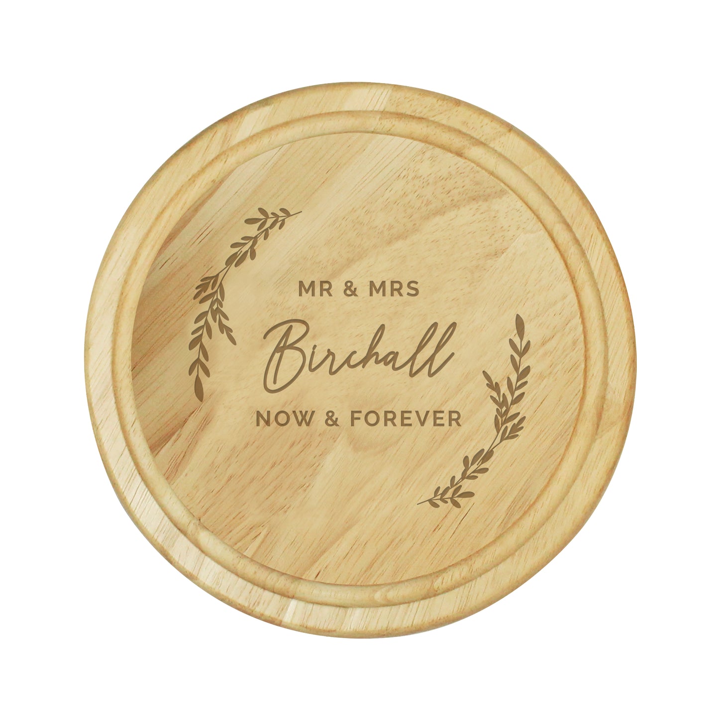 Personalised Laurel Round Wooden Chopping Board - MK&JD Gifts