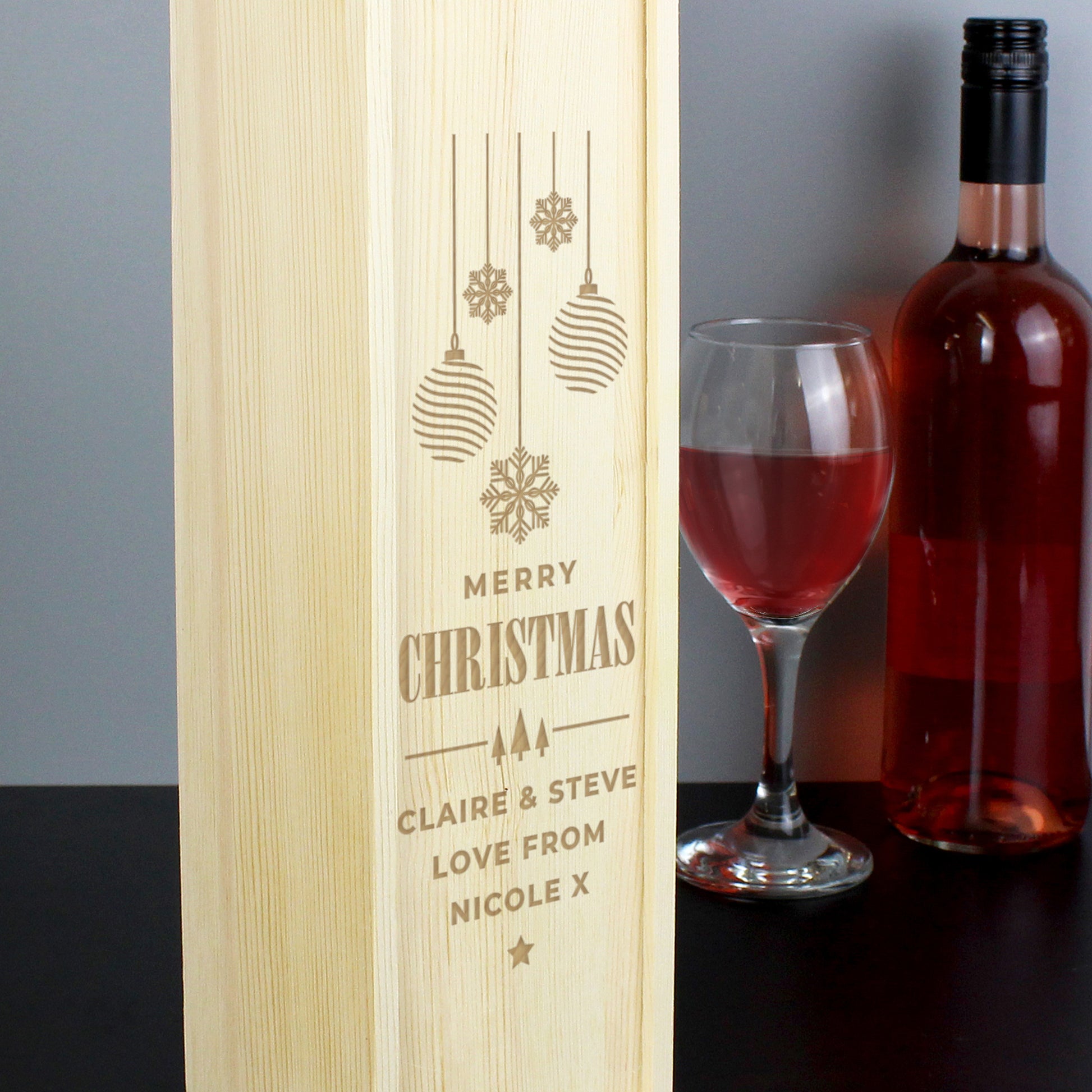 Personalised Christmas Wooden Wine Box - MK&JD Gifts