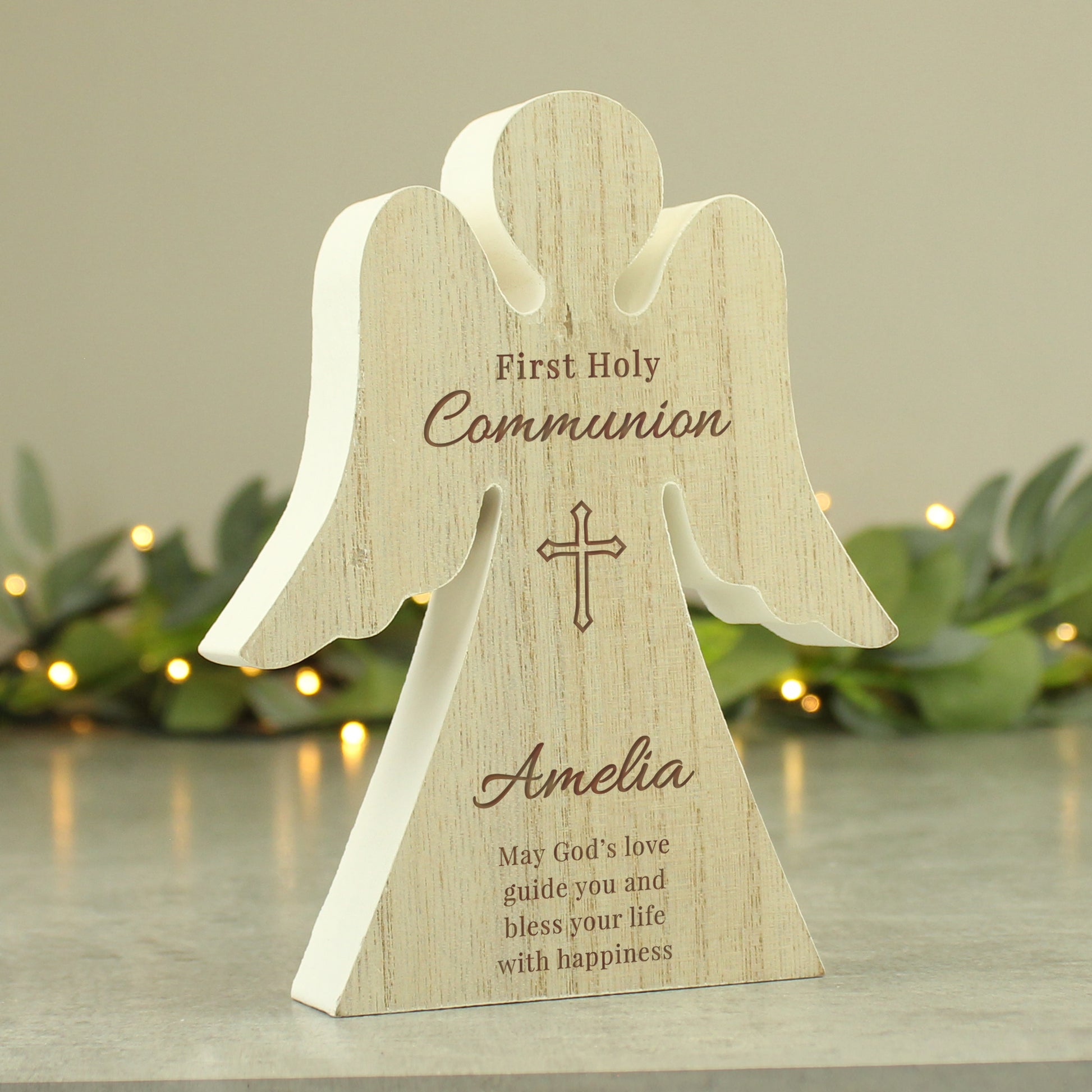 Personalised First Holy Communion Rustic Wooden Angel Decoration - MK&JD Gifts