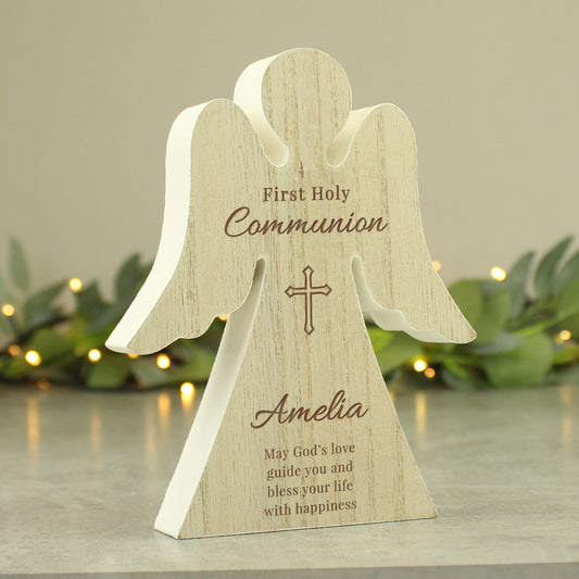 Personalised First Holy Communion Rustic Wooden Angel Decoration - MK&JD Gifts