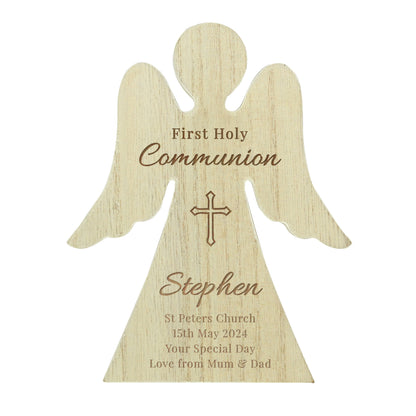 Personalised First Holy Communion Rustic Wooden Angel Decoration - MK&JD Gifts