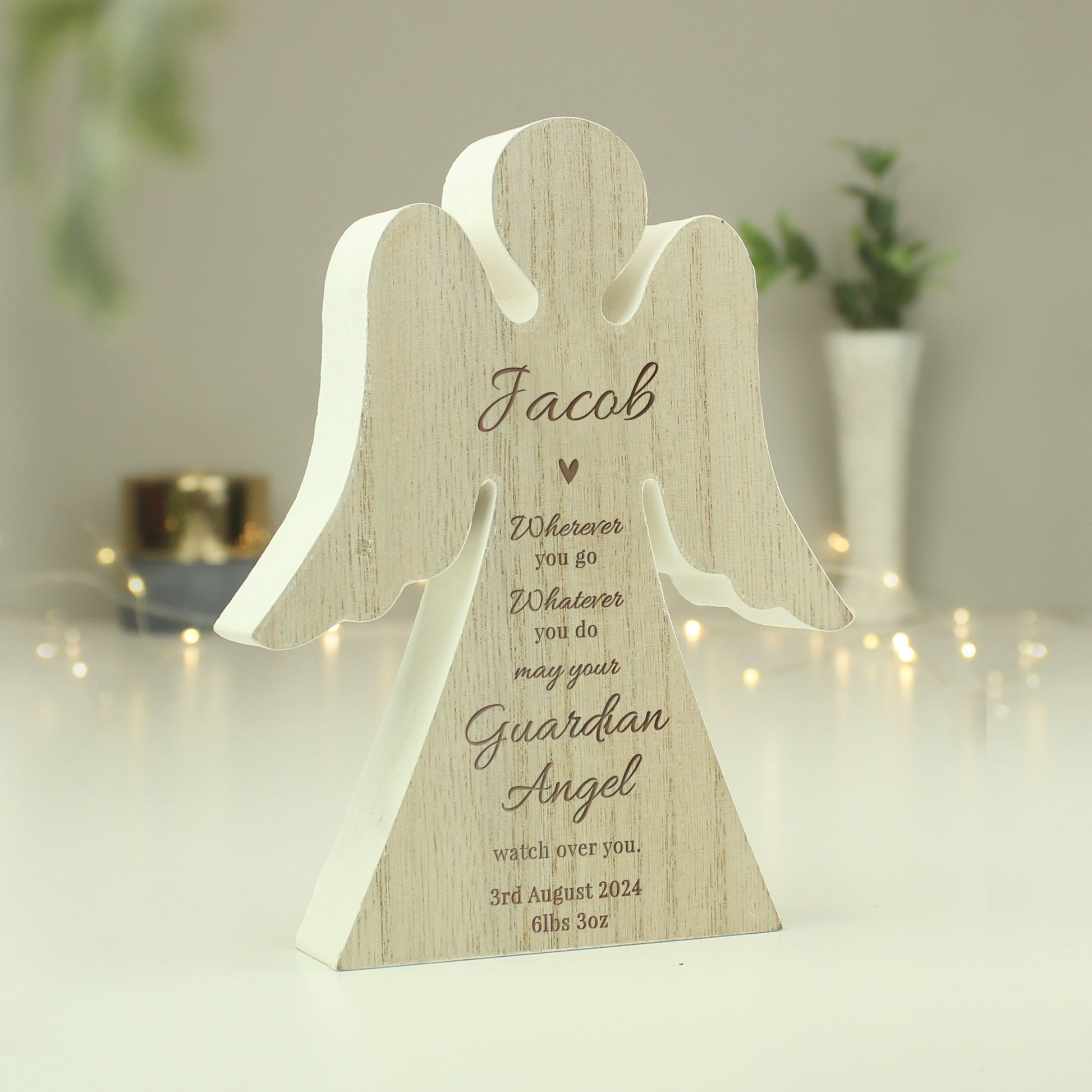Personalised Guardian Angel Rustic Wooden Angel Decoration - MK&JD Gifts